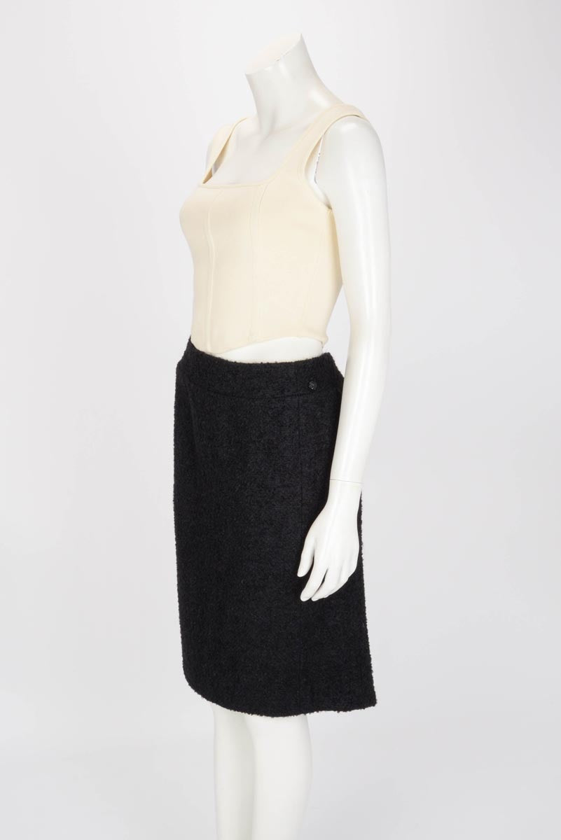 Chanel Black Boucle Pencil Skirt FR 50