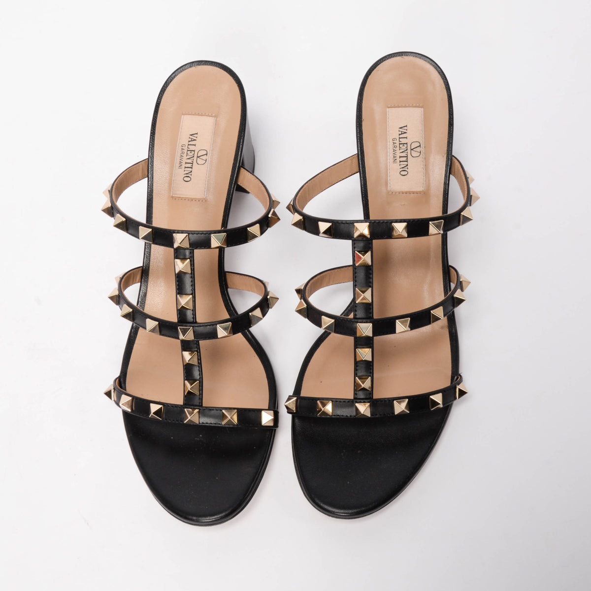 Valentino Black Calfskin Rockstud Sandals 41