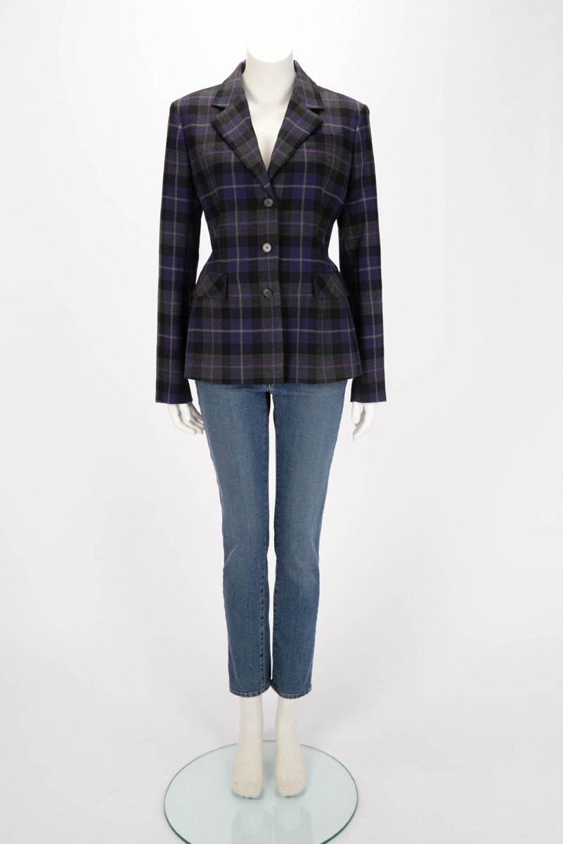 Dior Purple Wool Check'N'Dior Fitted Blazer FR 46
