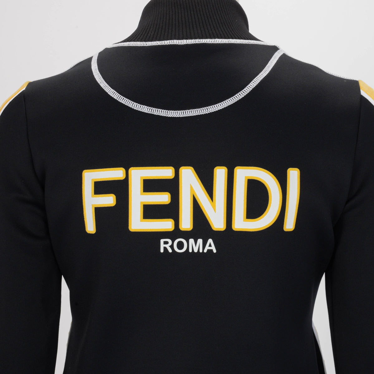 Fendi Black & Yellow Jersey & Velvet Logo Track Jacket IT 38