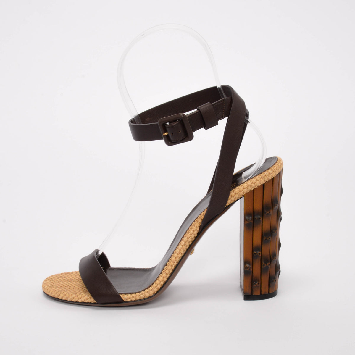 Gucci Brown Leather & Rattan Dahlia Ankle Strap Sandals 39