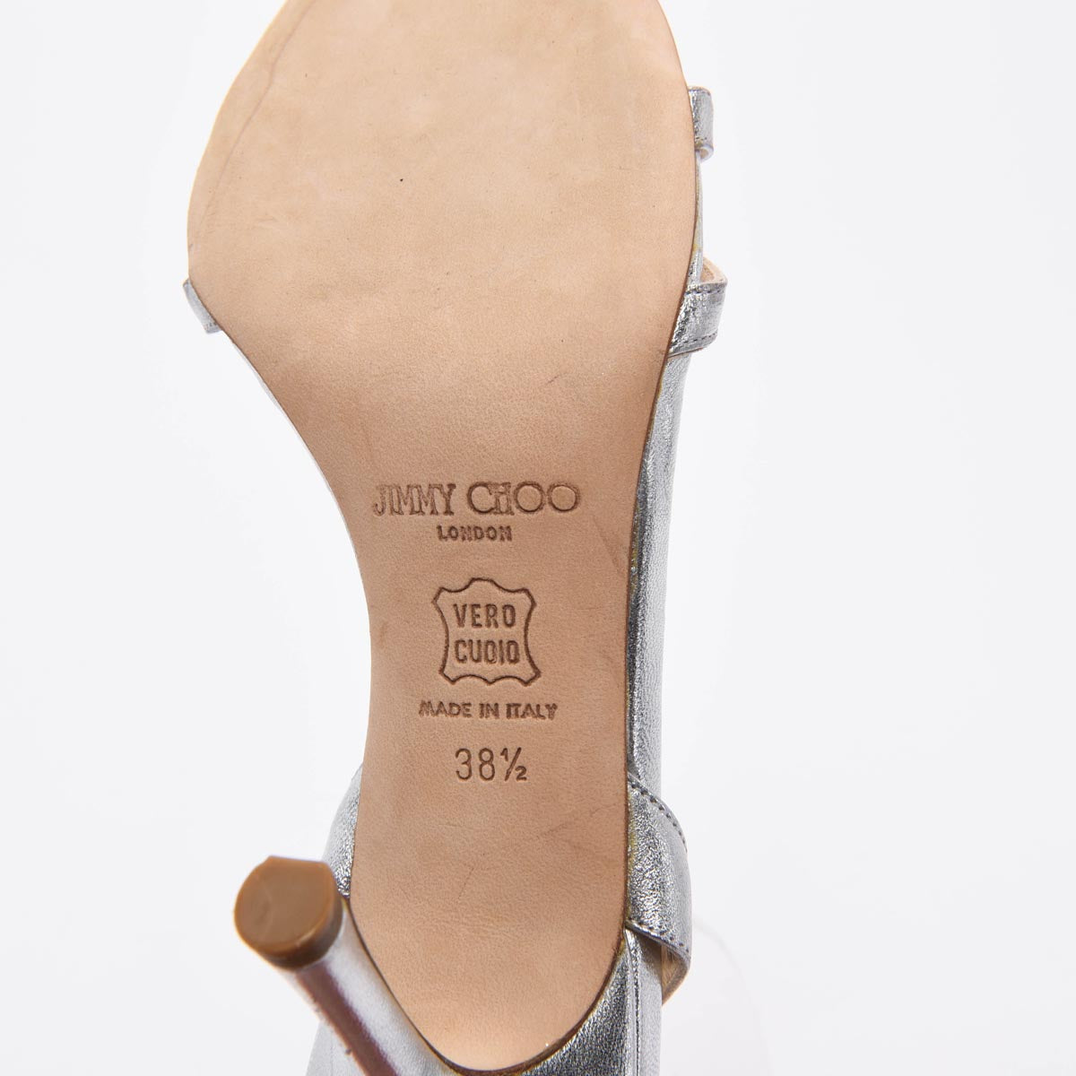 Jimmy Choo Silver Metallic Leather Strappy Sandals 38.5