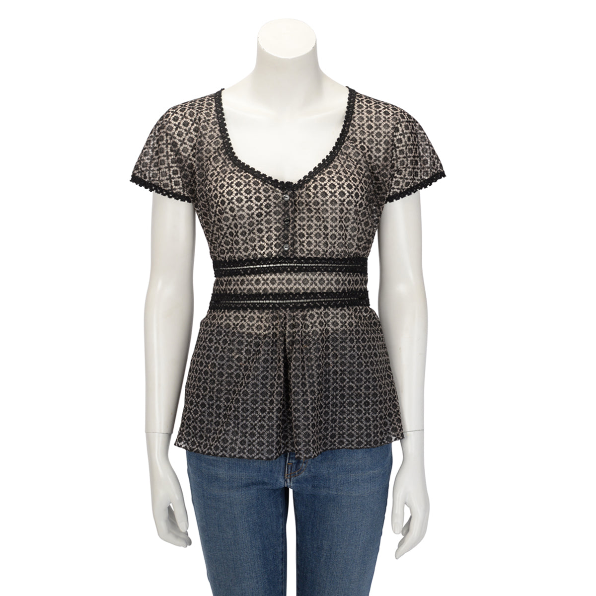 Chanel Black Lace Scoop Neck Top FR 42