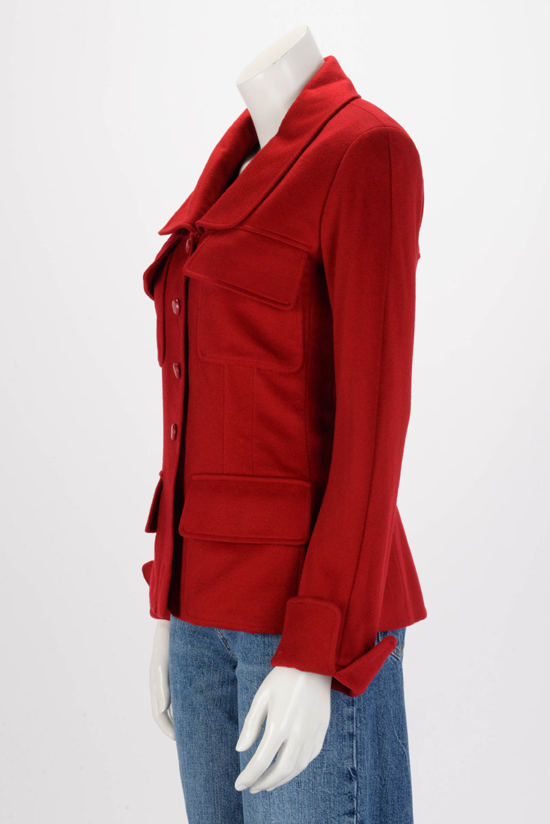 Chanel Red Cashmere Four Pocket Jacket FR 38