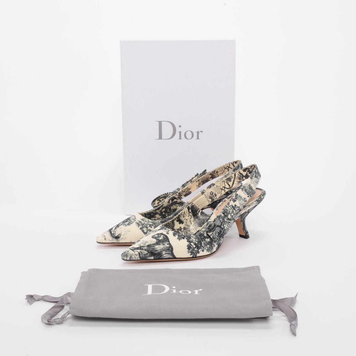 Dior Blue Toile De Jouy Sweet D Slingback Pumps 36