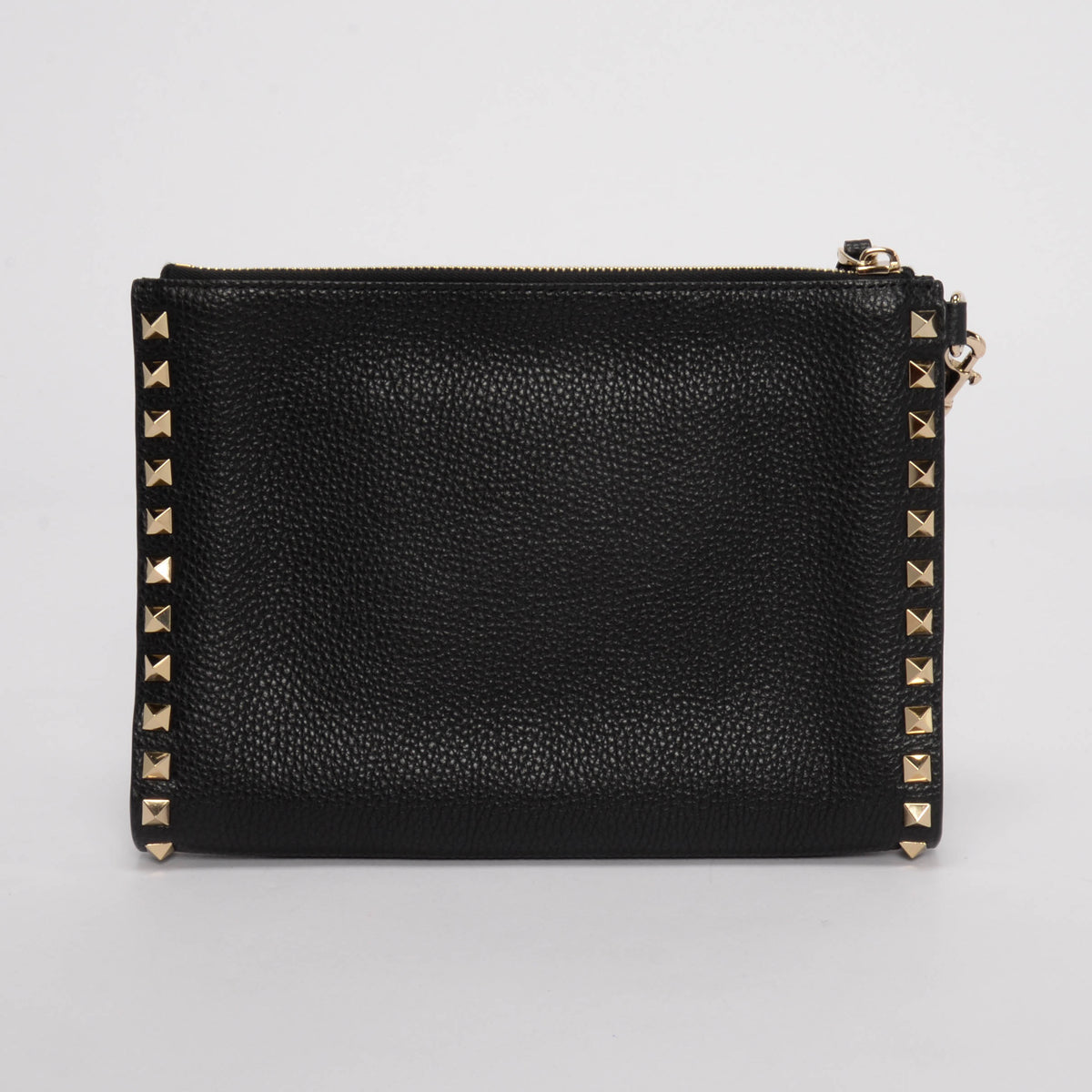 Valentino Black Grained Calfskin Rockstud Wristlet Pouch