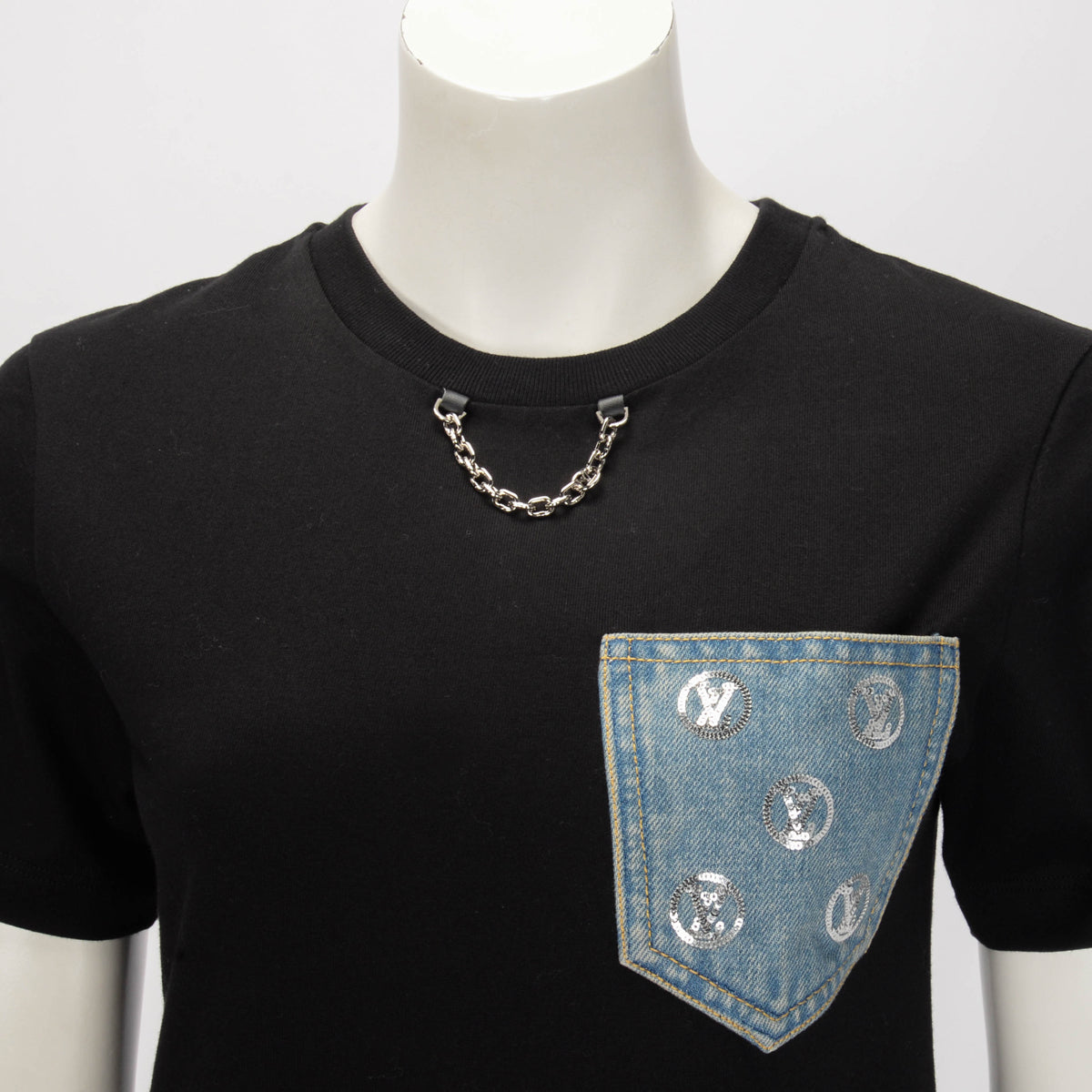 Louis Vuitton Black Cotton Monoram Denim Pocket Tee XXS