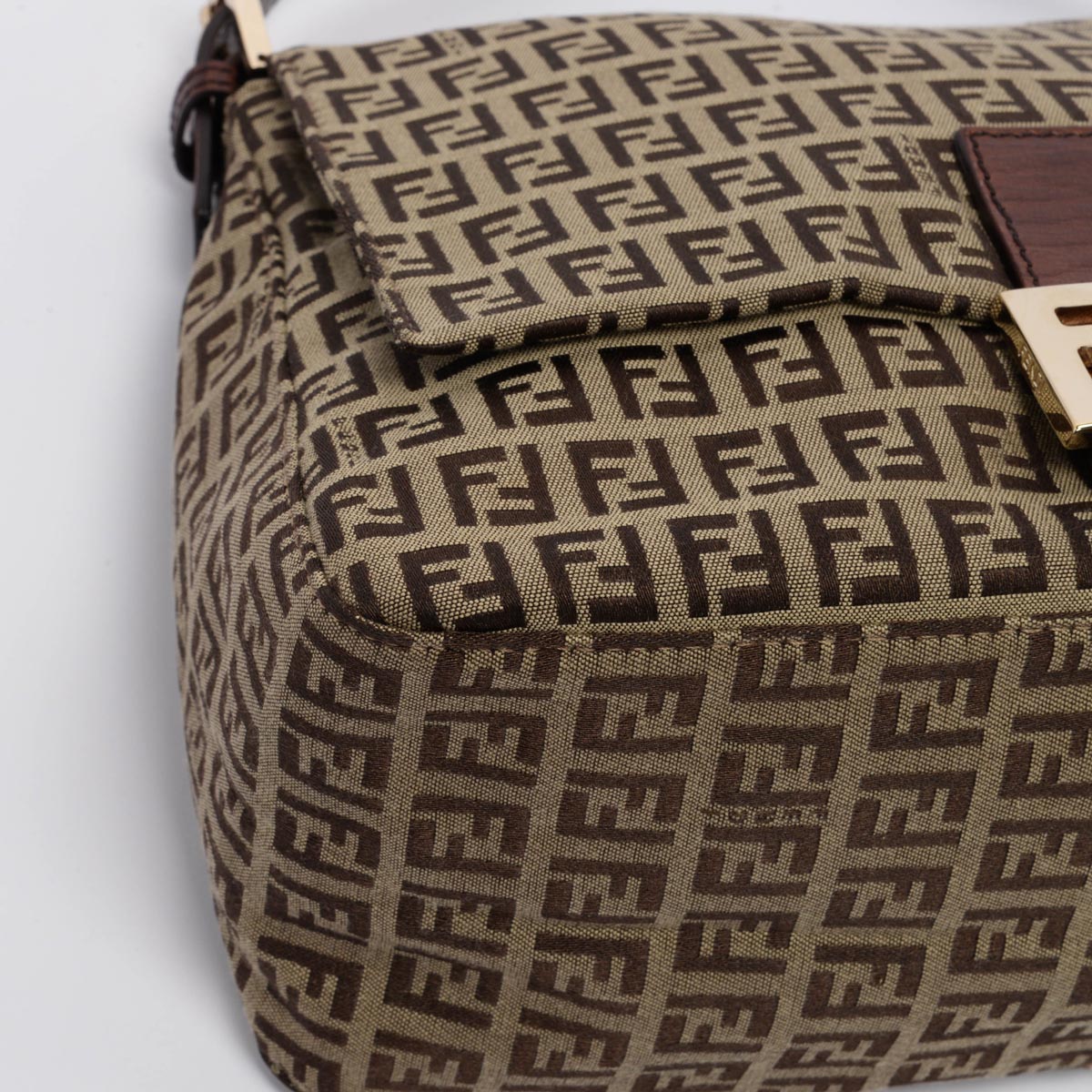 Fendi Brown Zucchino Canvas Mamma Baguette Bag