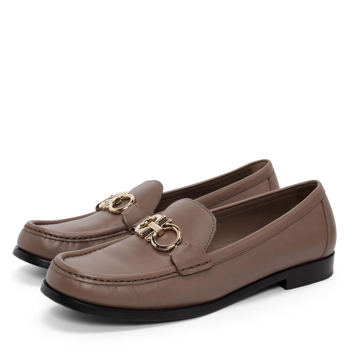 Salvatore Ferragamo Taupe Calfskin Rolo Loafers Flats 9