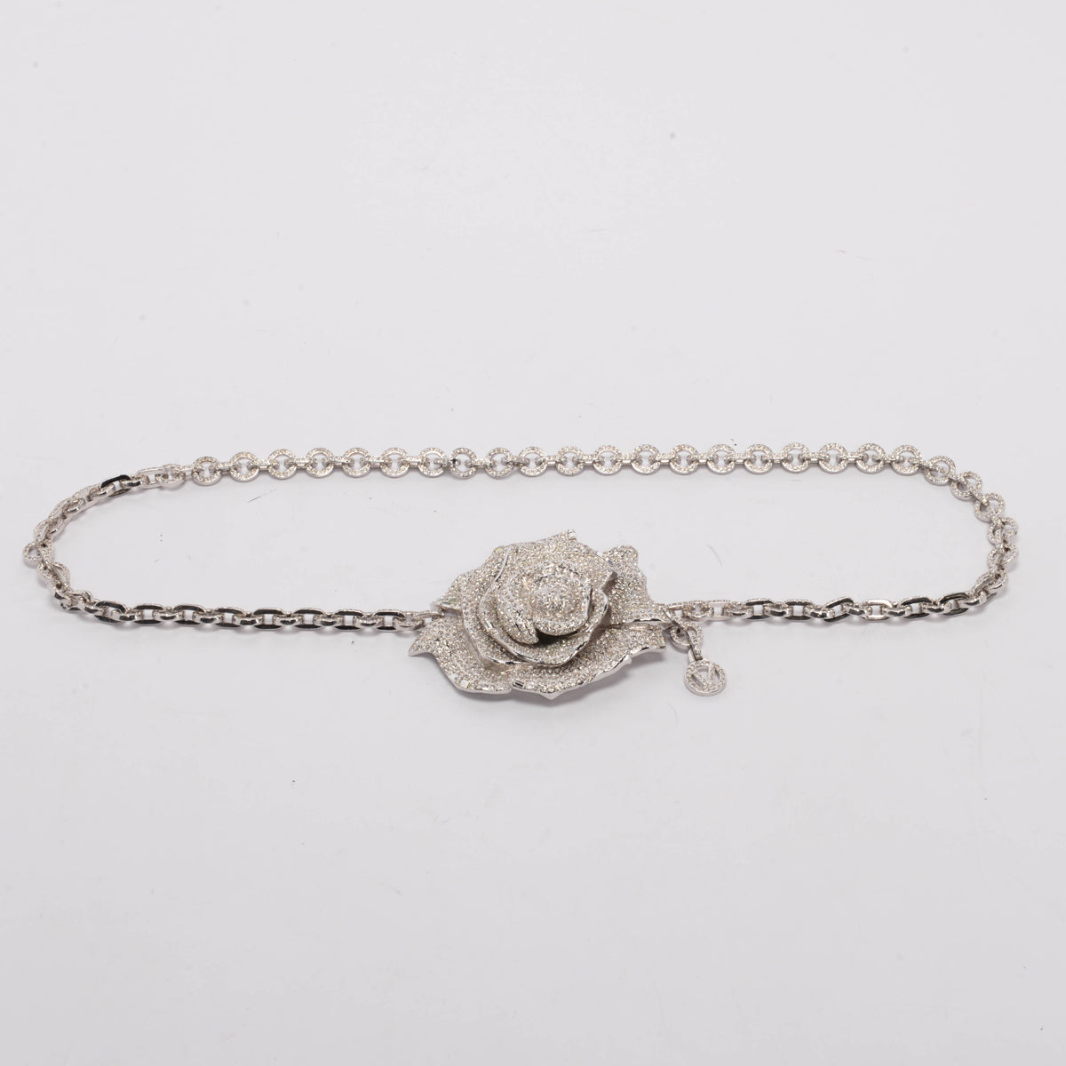 Valentino Silver Crystal Rose Chain Belt