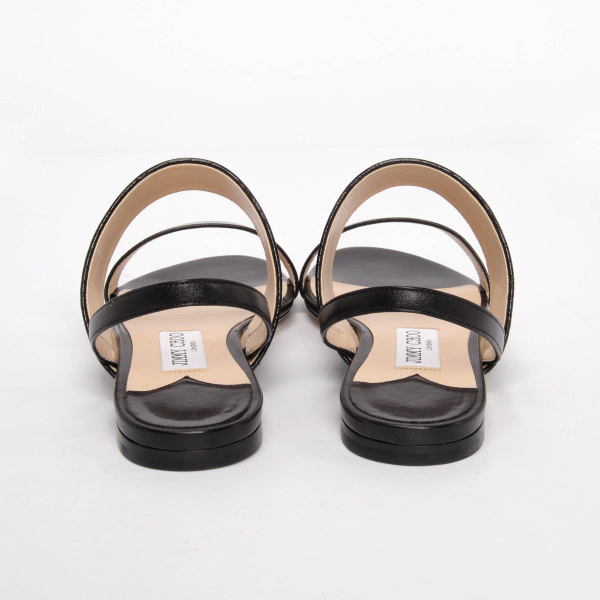 Jimmy Choo Black Nappa & Croc Embossed Seia Flat Sandals 38