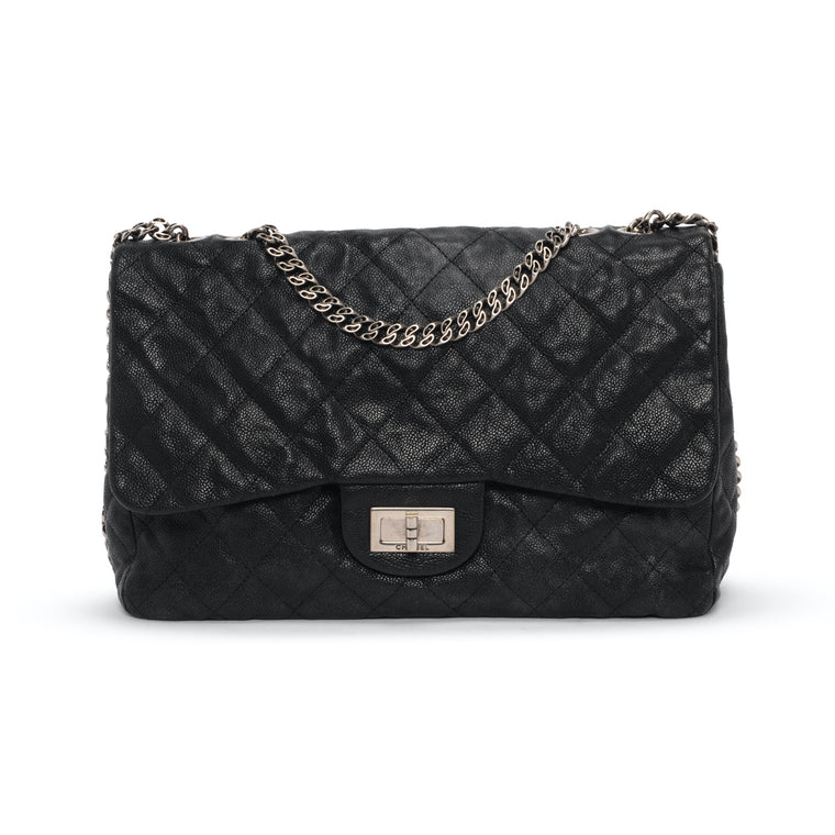 Chanel Black Caviar Bijoux Chain Jumbo Single Flap Bag
