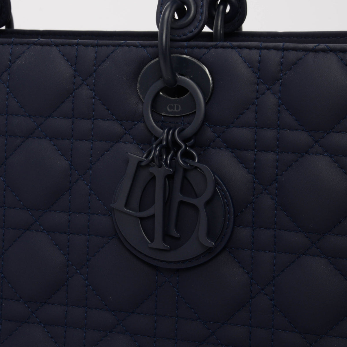Dior Navy Ultramatte Cannage Calfskin Large Lady Dior Tote