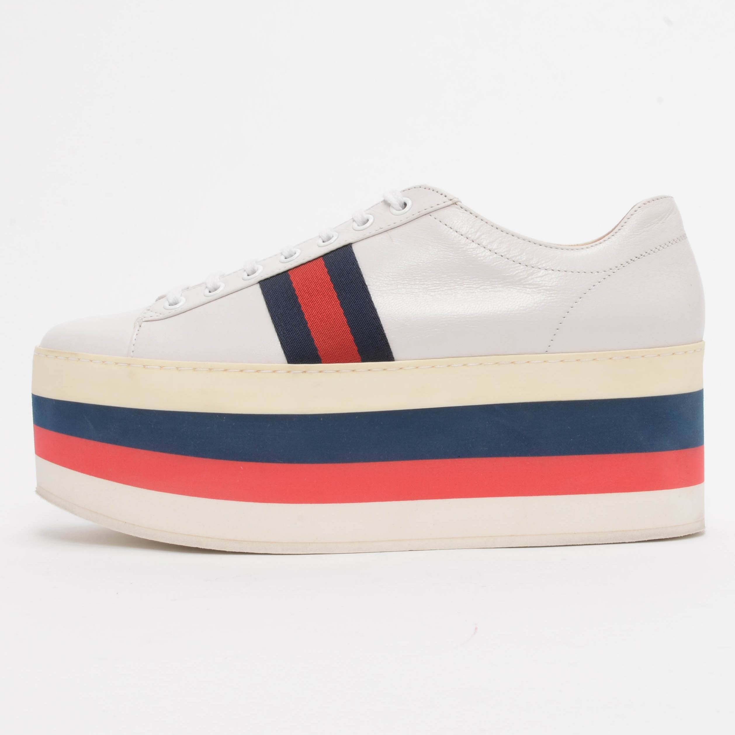 Gucci White Leather Peggy Platform Sneakers 39