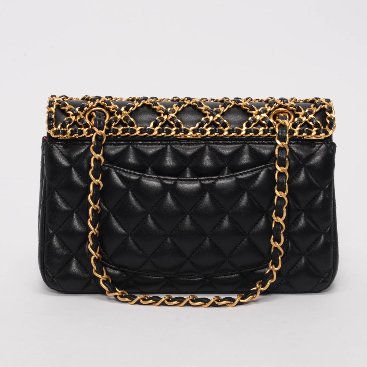 Chanel Black & Gold Lambskin Classic Woven Chain Flap Bag