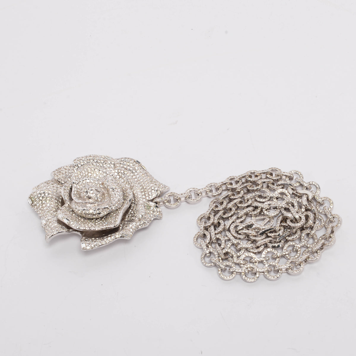 Valentino Silver Crystal Rose Chain Belt