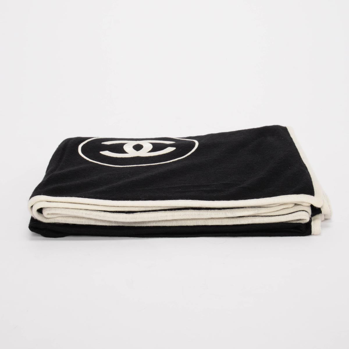 Chanel Black & Ivory Cashmere & Silk CC Shawl
