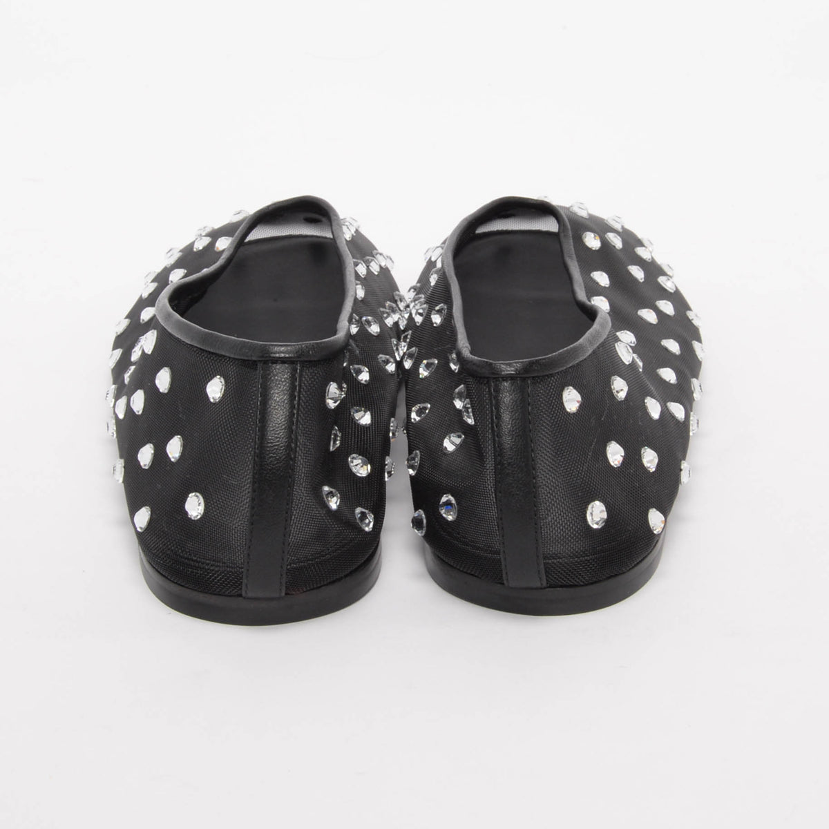 Khaite Black Crystal Embellished Mesh Marcy Ballet Flats 38