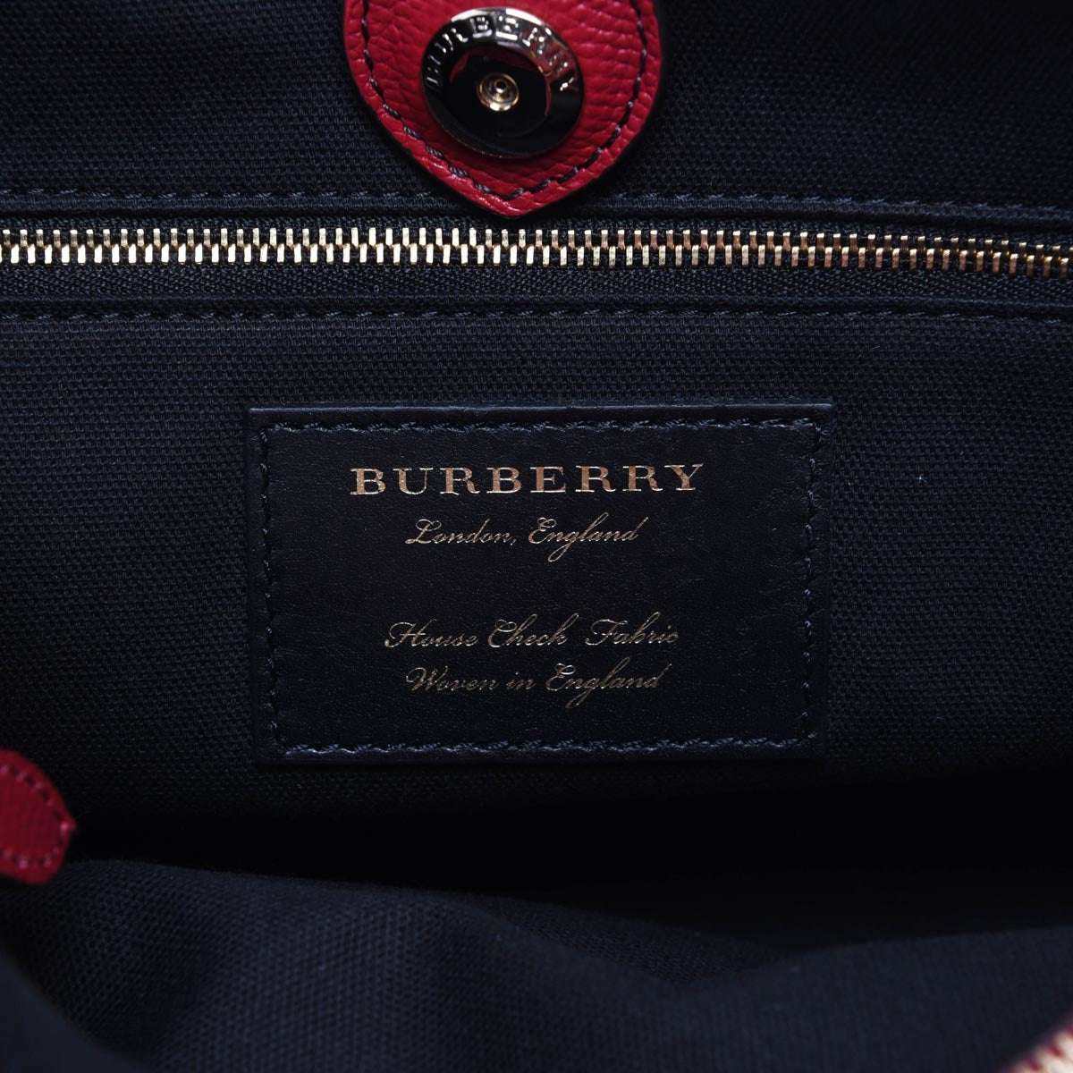 Burberry Red Derby Leather House Check Medium Banner Tote