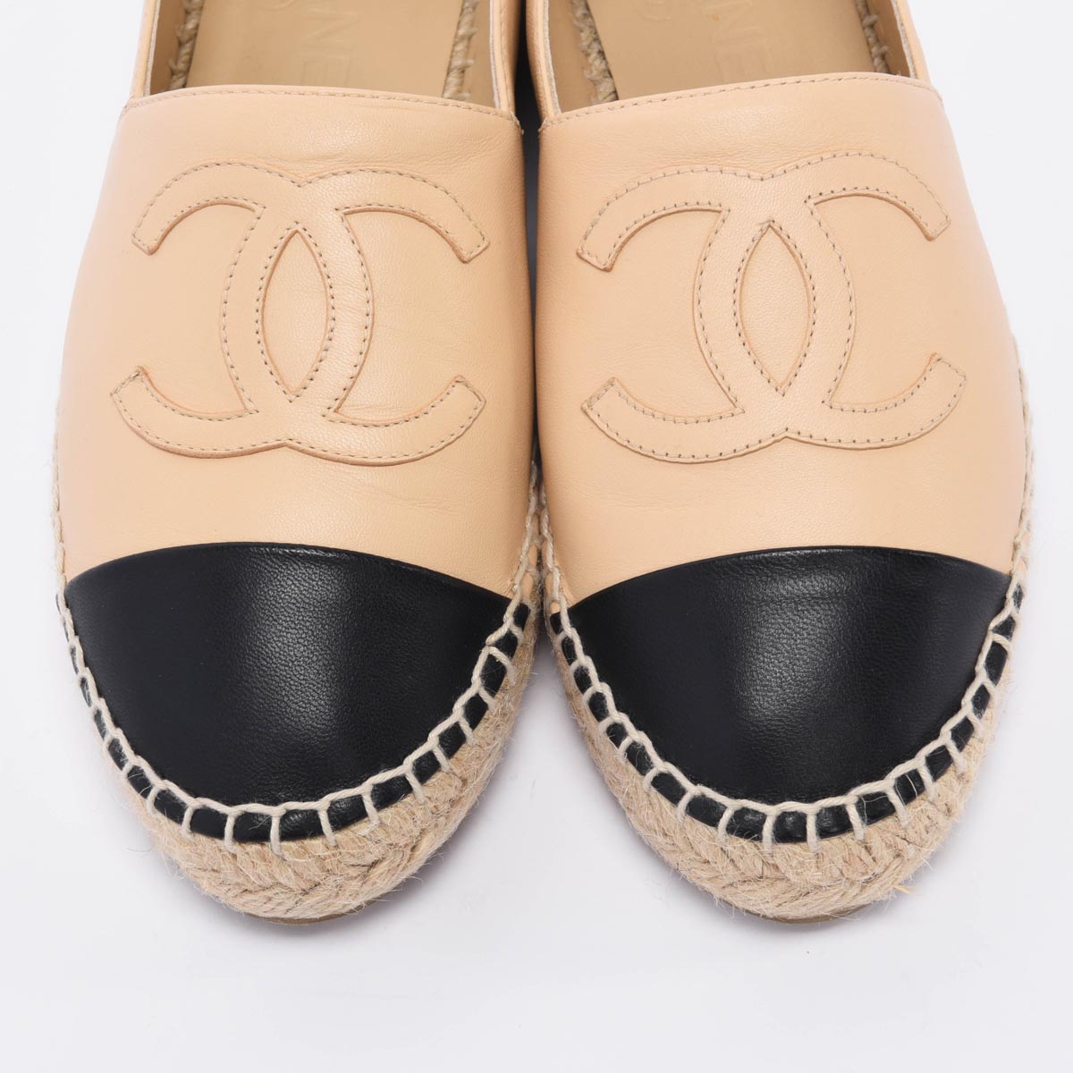 Chanel Beige & Black Lambskin CC Espadrilles 36