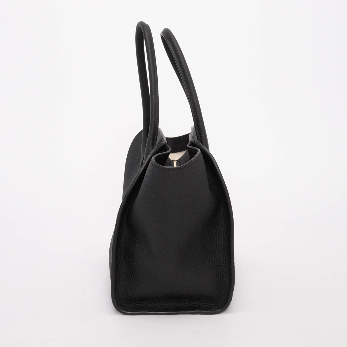 The Row Black Grained Calfskin Marlo 12 Top Handle Bag