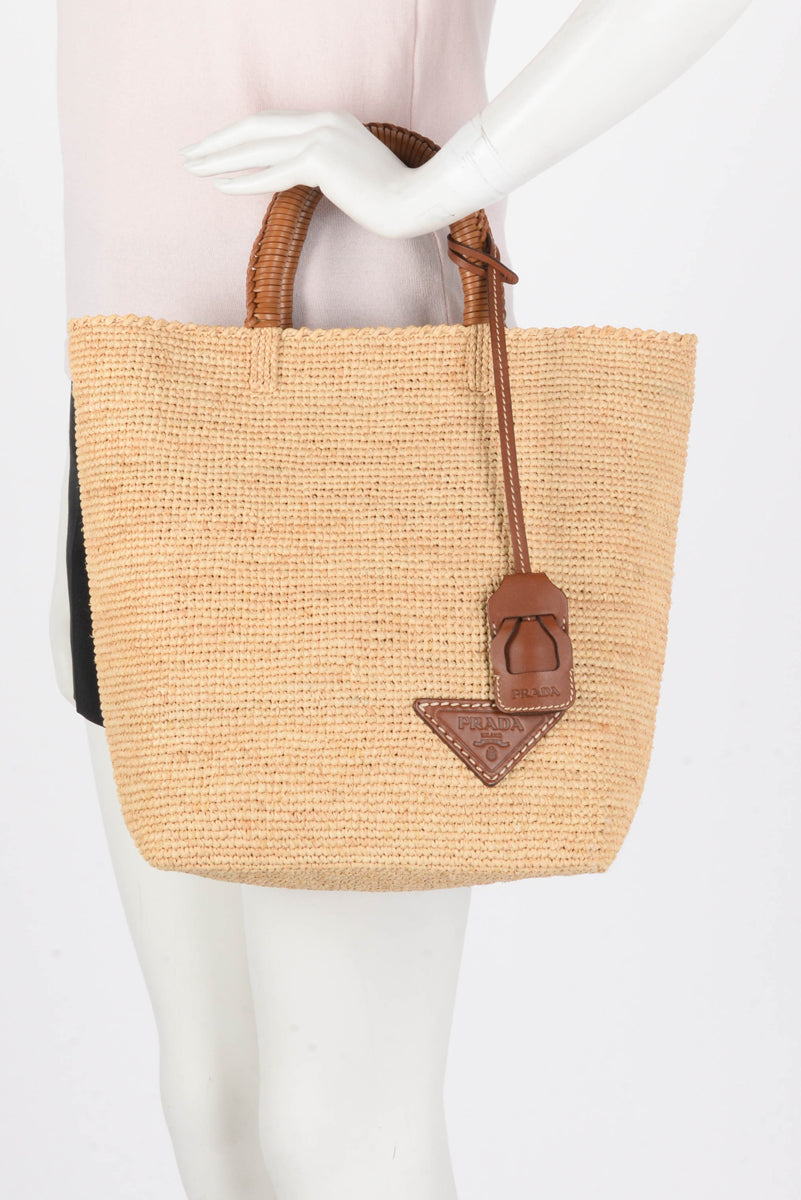 Prada Tan Vitello & Raffia Symbole Tote