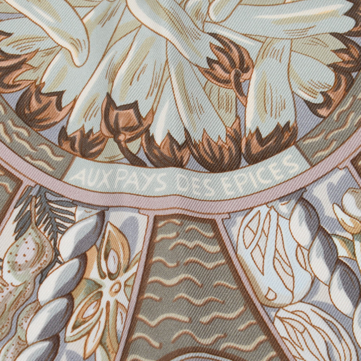 Hermes Greige Silk Aux Pays des Epices Scarf