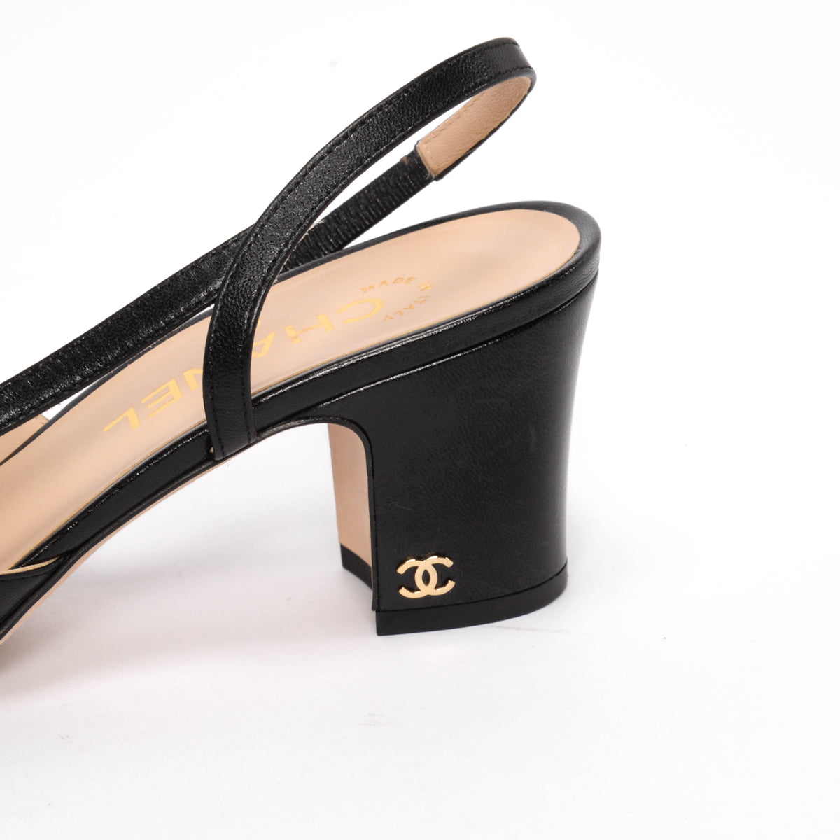 Chanel Black Lambskin & Grosgrain Slingback Pumps 38
