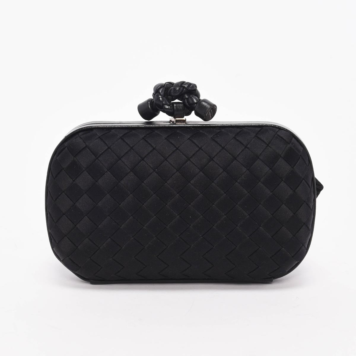Bottega Veneta Black Satin Intrecciato Knot Clutch