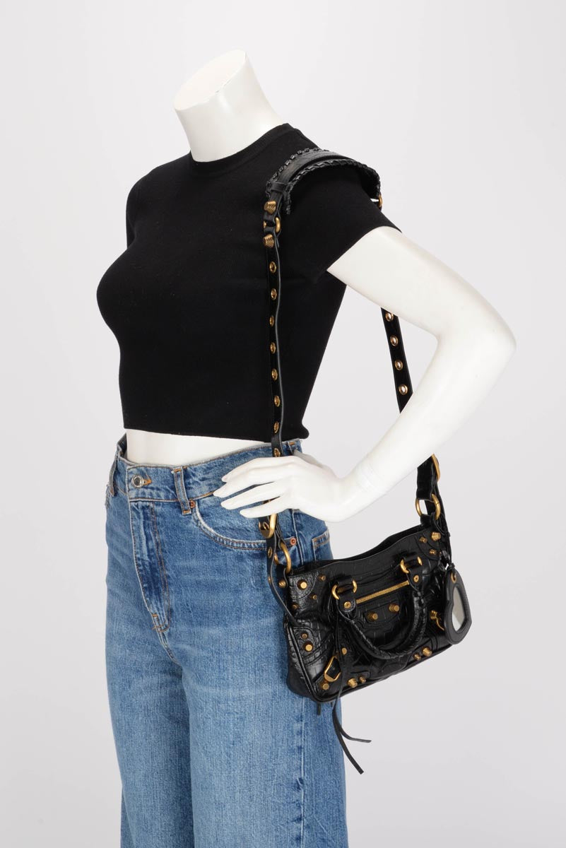 Balenciaga Black Moc Croc Small Neo Cagole Tote