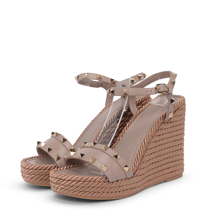 Valentino Poudre Satin Rope Rockstud Wedges 37