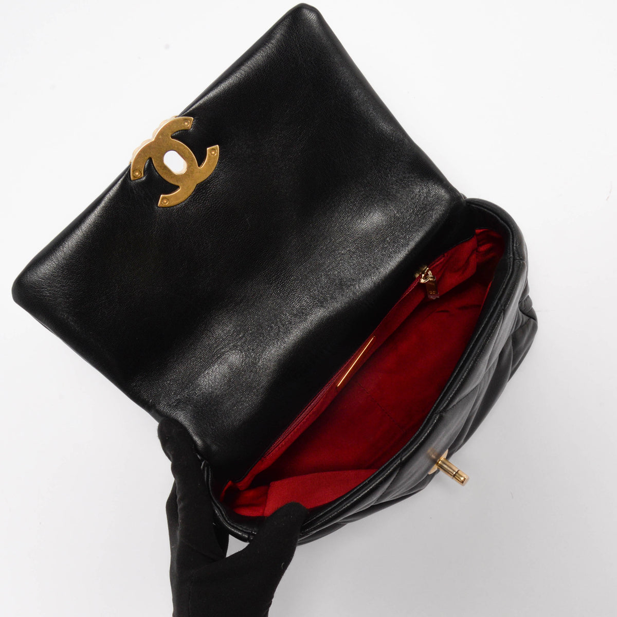 Chanel Black Quilted Goatskin Medium 19 Flap Bag