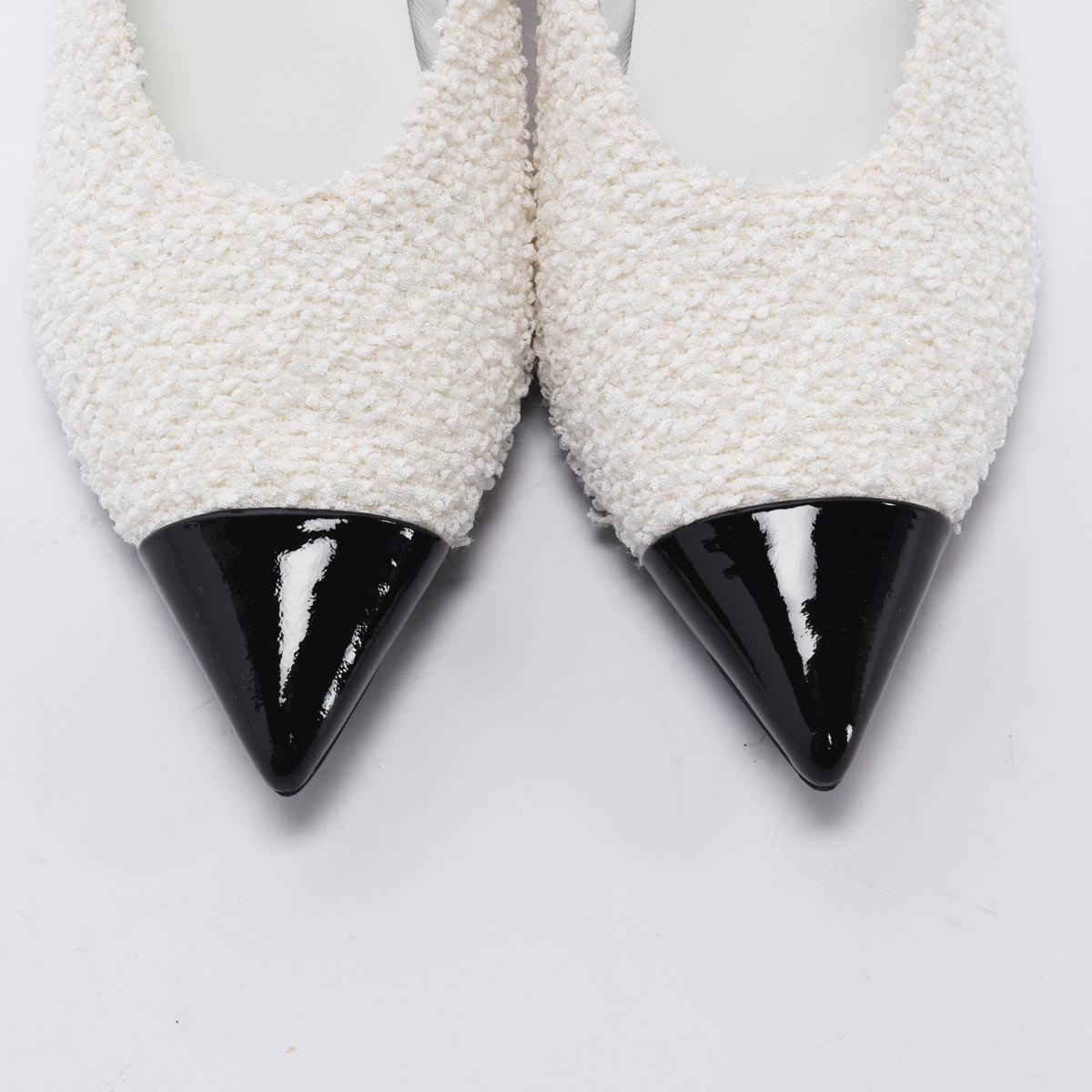 Chanel White Boucle Kitten Heel Pumps 36.5