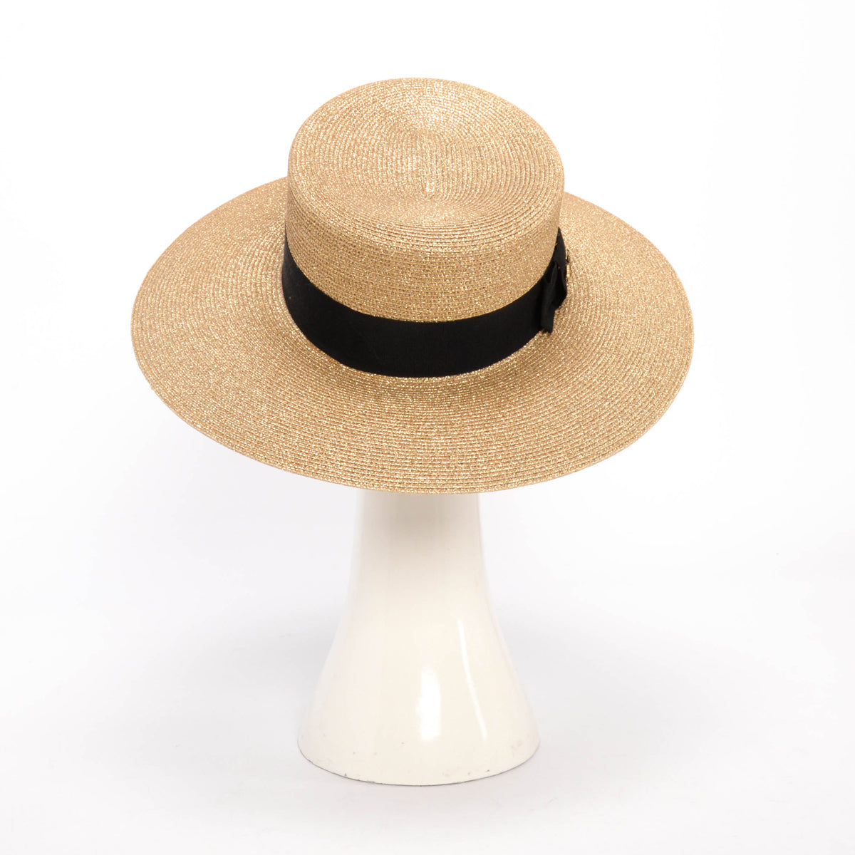 Gucci Gold Straw Bee Embellished Boater Hat