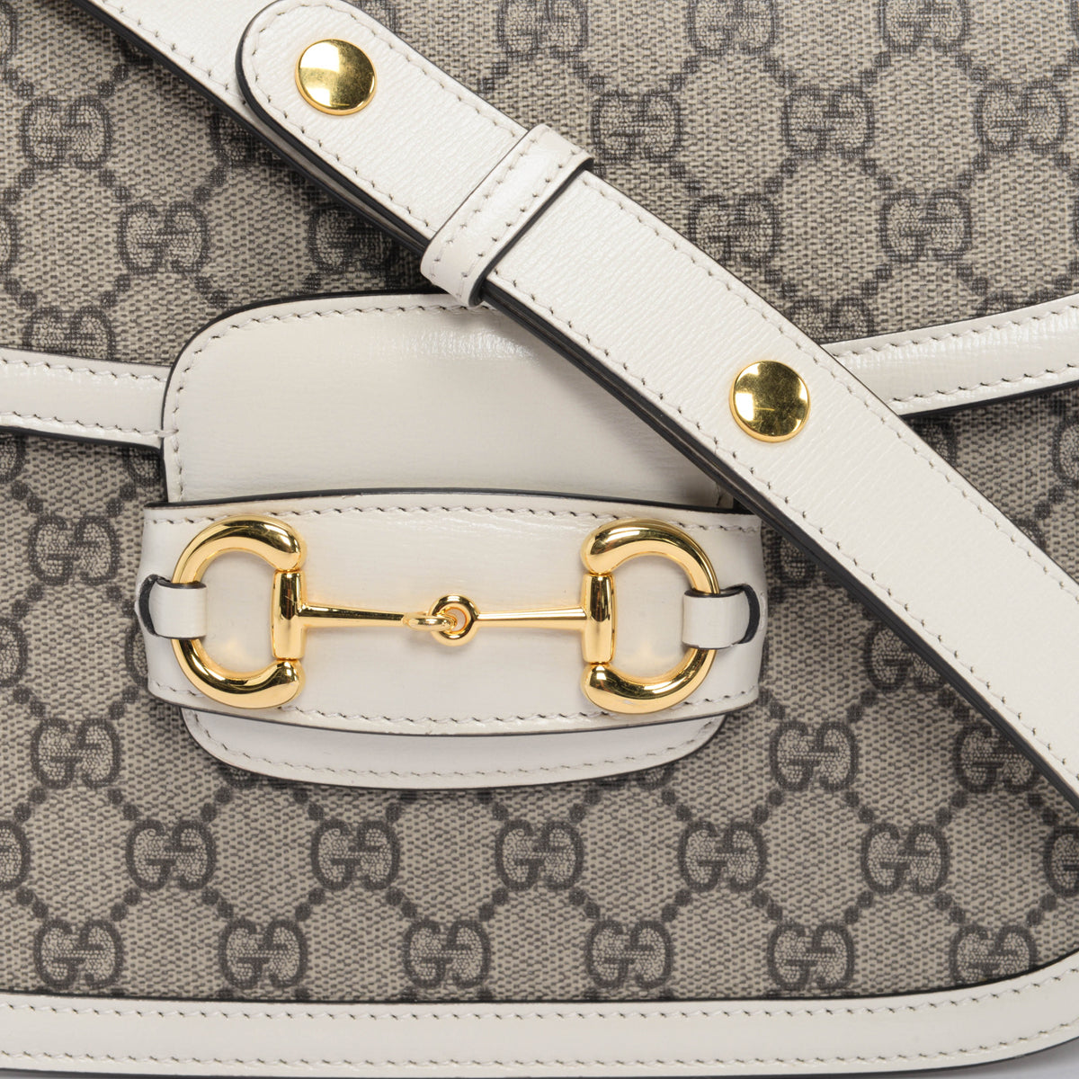 Gucci Cream GG Supreme 1955 Horsebit Shoulder Bag