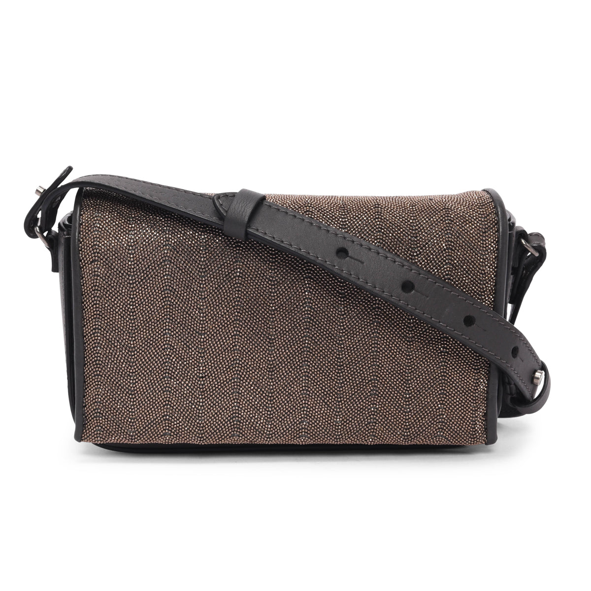 Brunello Cucinelli Charcoal Calfskin Beaded Flap Mini Bag