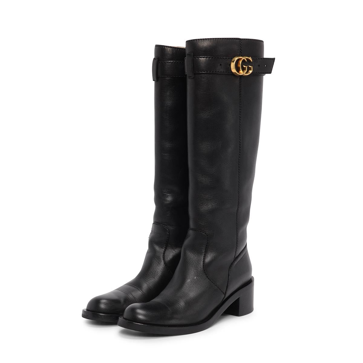 Gucci Black Calfskin Interlocking G Riding Boots 36.5