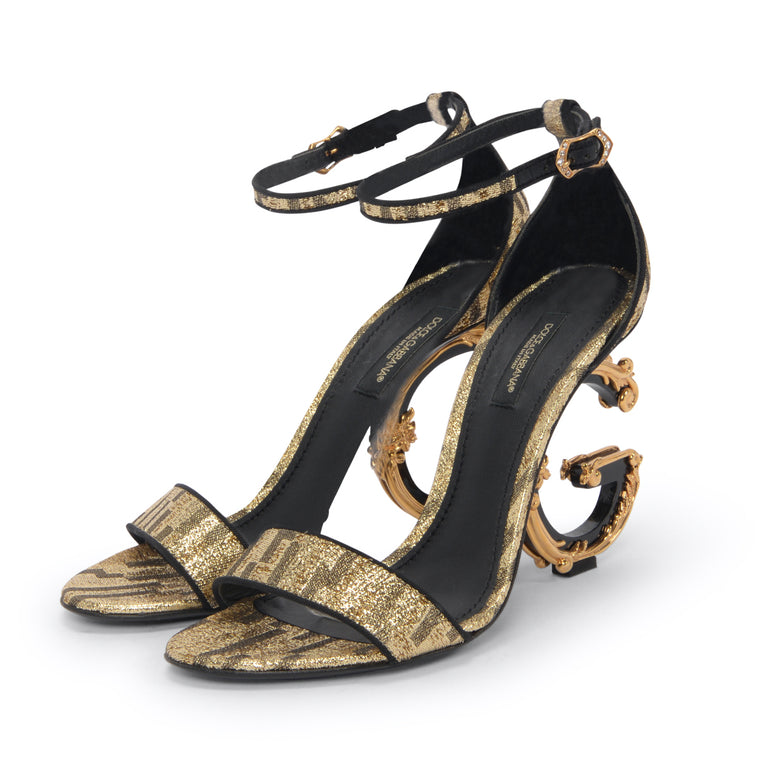 Dolce & Gabbana Gold Metallic Jacquard Keira Sandals 37