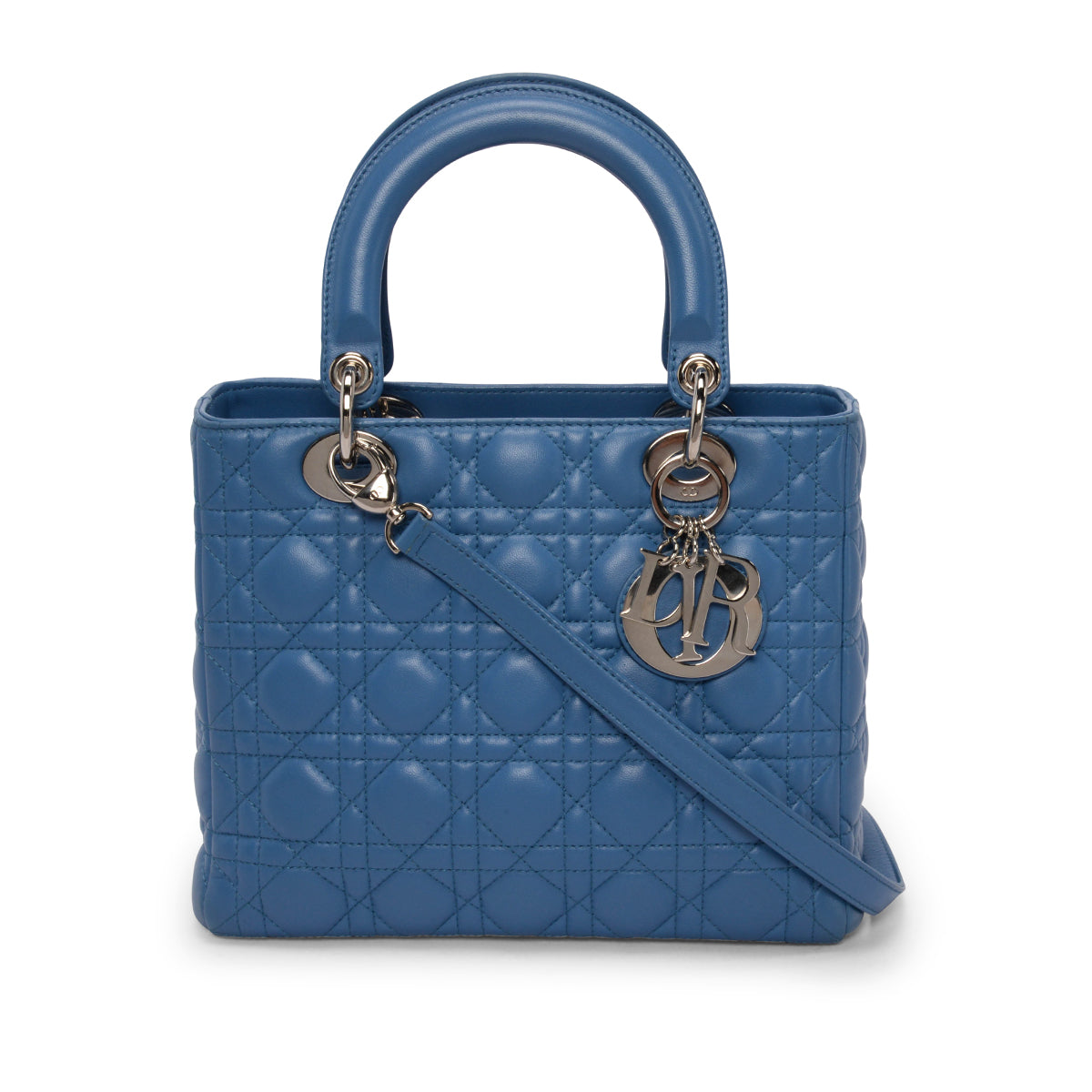 Dior Blue Lambskin Cannage Medium Lady Dior