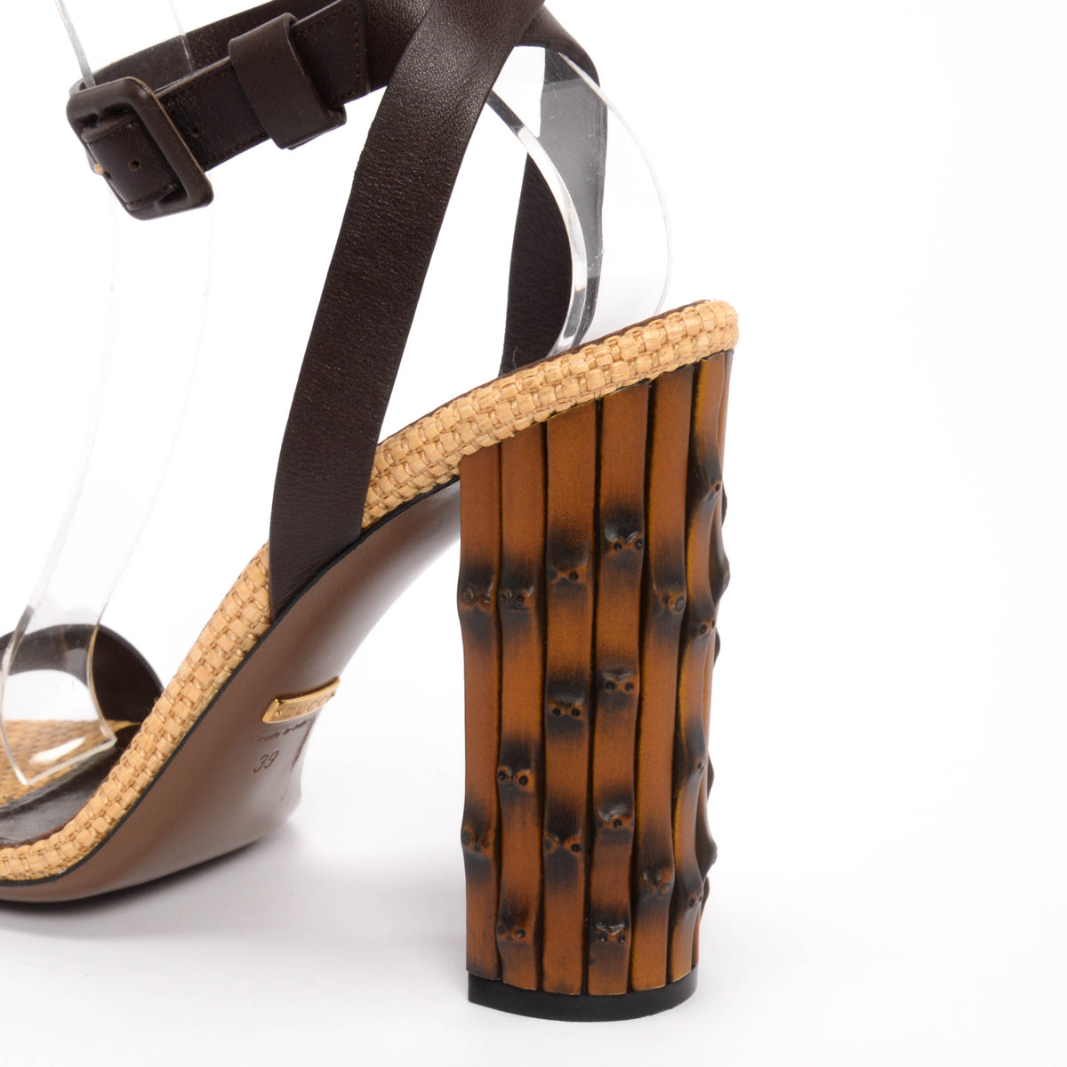 Gucci Brown Leather & Rattan Dahlia Ankle Strap Sandals 39