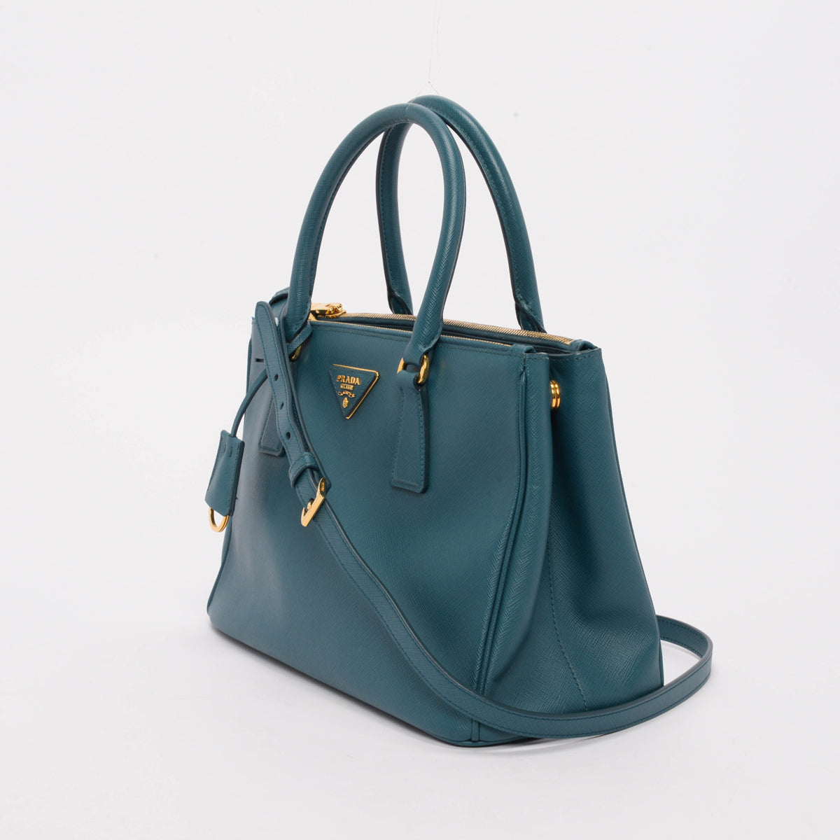 Prada Teal Saffiano Lux Small Galleria Tote