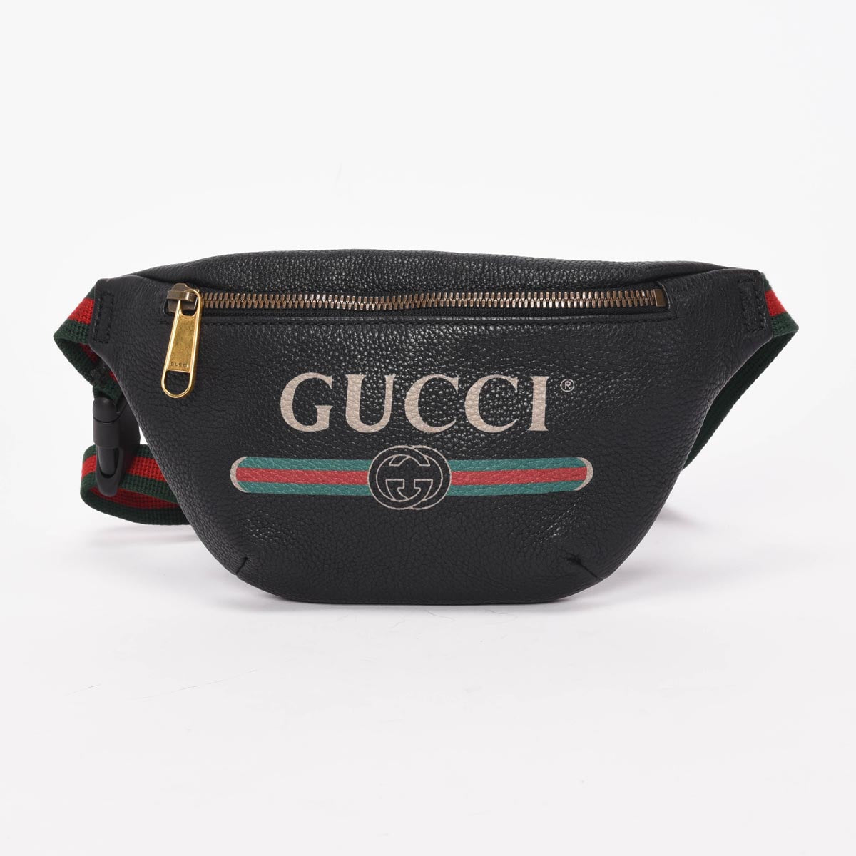 Gucci Black Grained Calfskin Logo Belt Bag