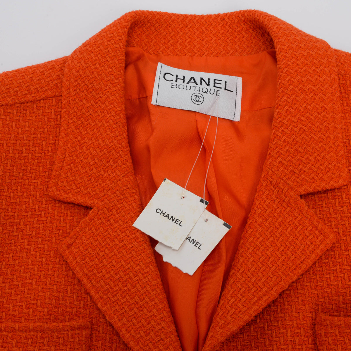 Chanel Orange Tweed Single Breasted Jacket FR 38