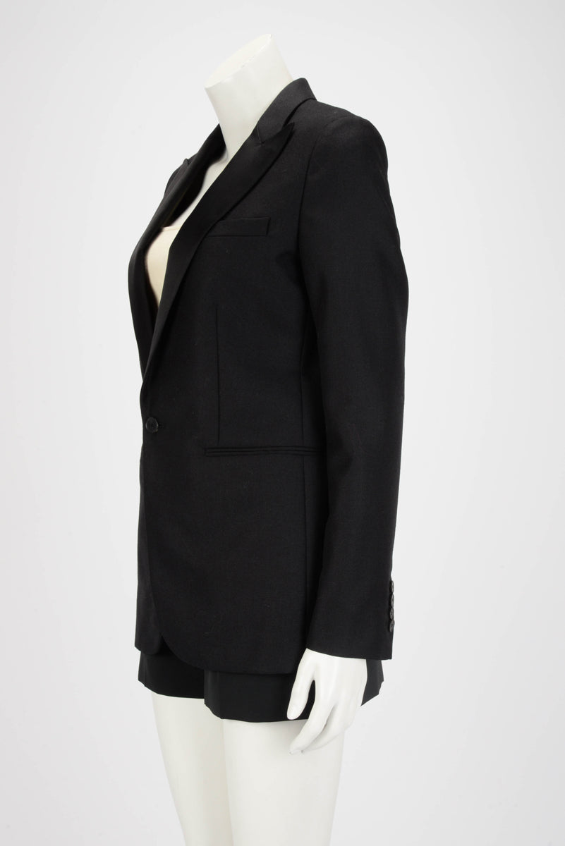 Dior Black Wool Satin Lapel Blazer FR 38