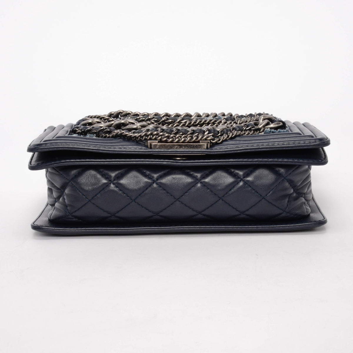 Chanel Navy Patchwork Enchained Old Medium Boy Bag