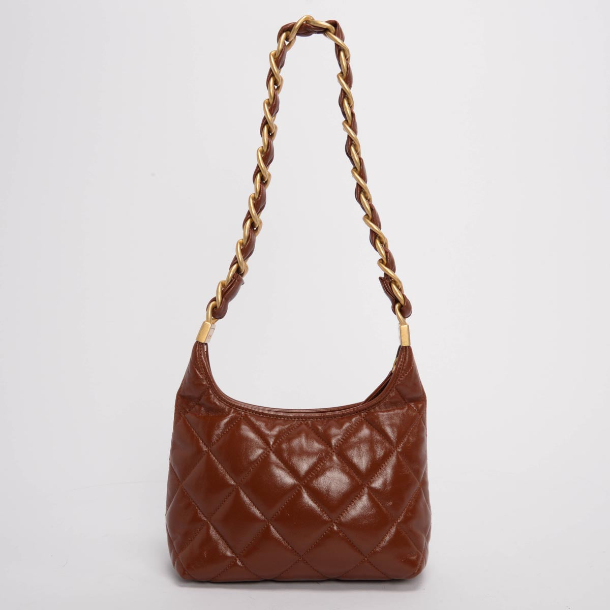 Chanel Brown Shiny Lambskin Small Hobo Bag