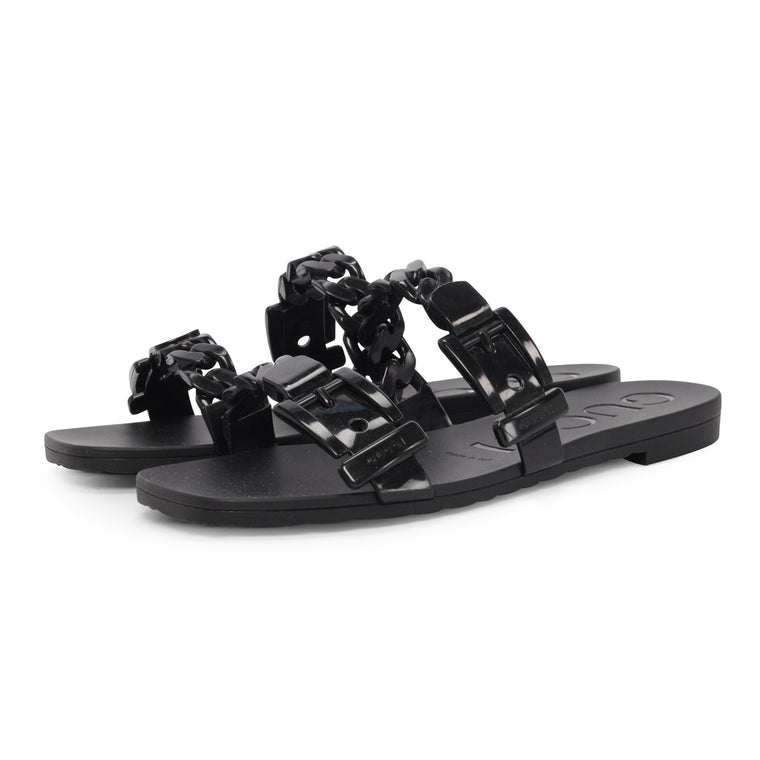 Gucci Black Rubber Chain Detail Sandals 35