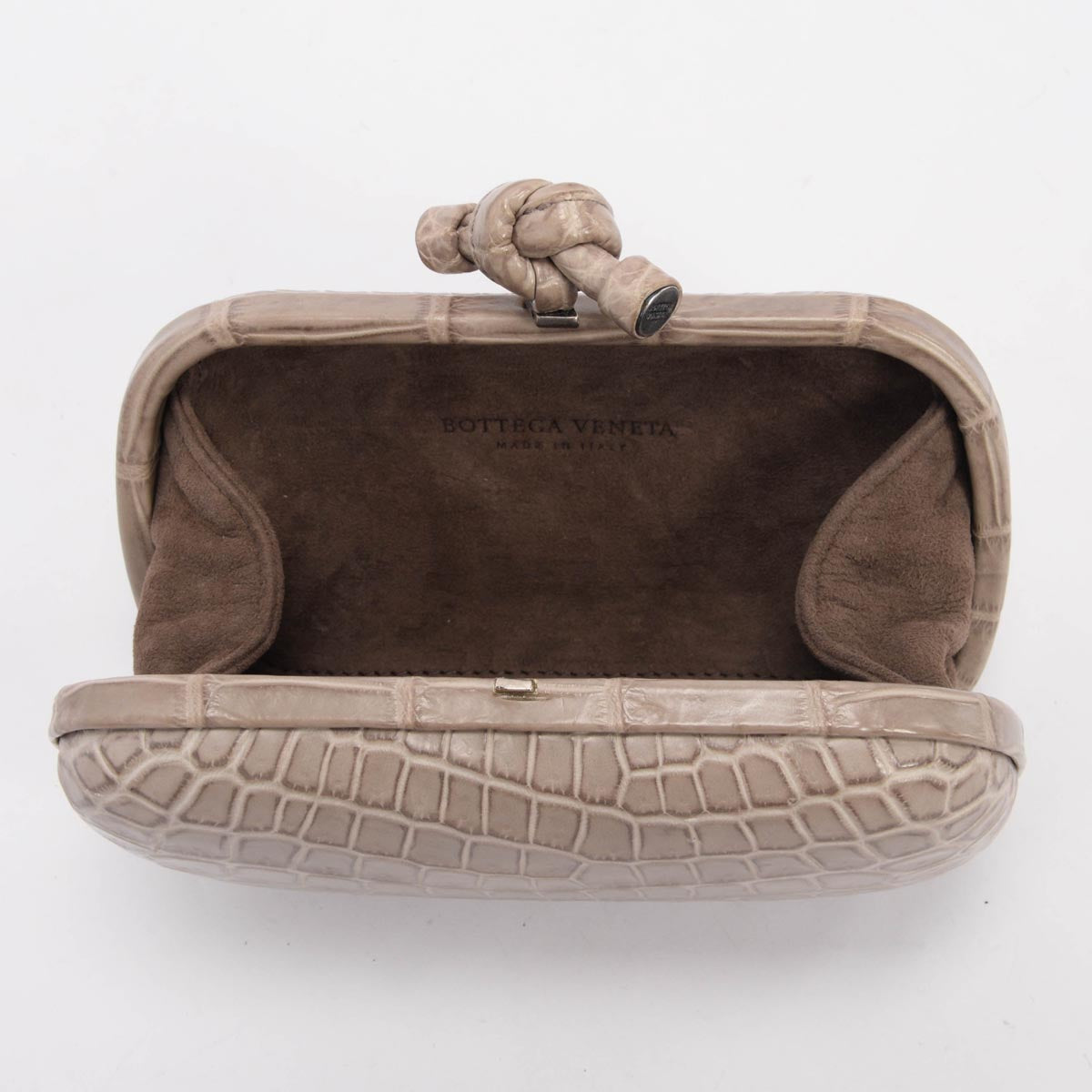 Bottega Veneta Stone Crocodile Knot Clutch