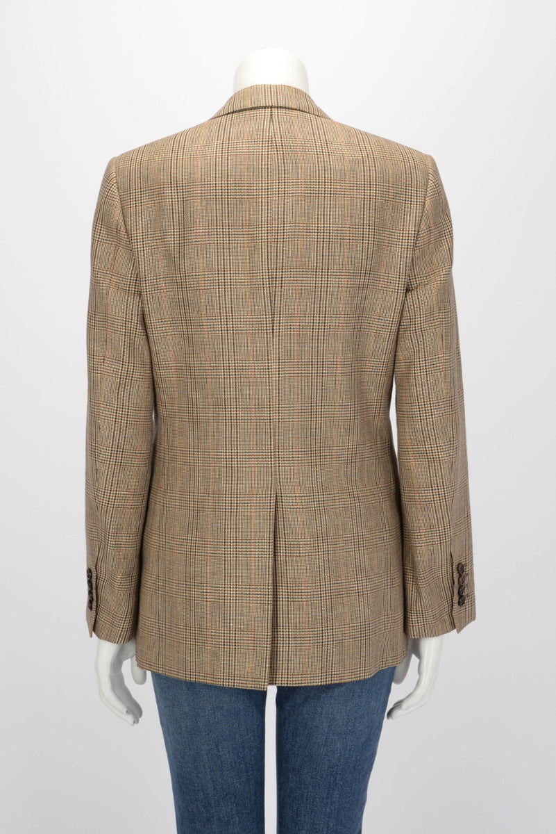 Celine Beige Prince of Wales Check Single Breasted Blazer FR 38