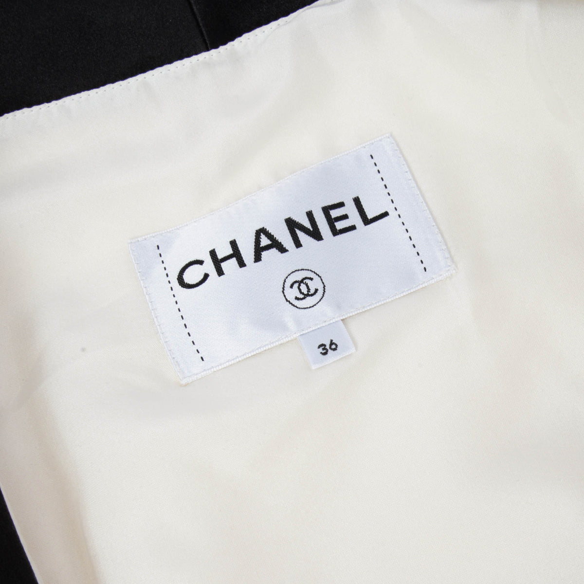 Chanel Cream & Black Satin Bomber Jacket FR 36